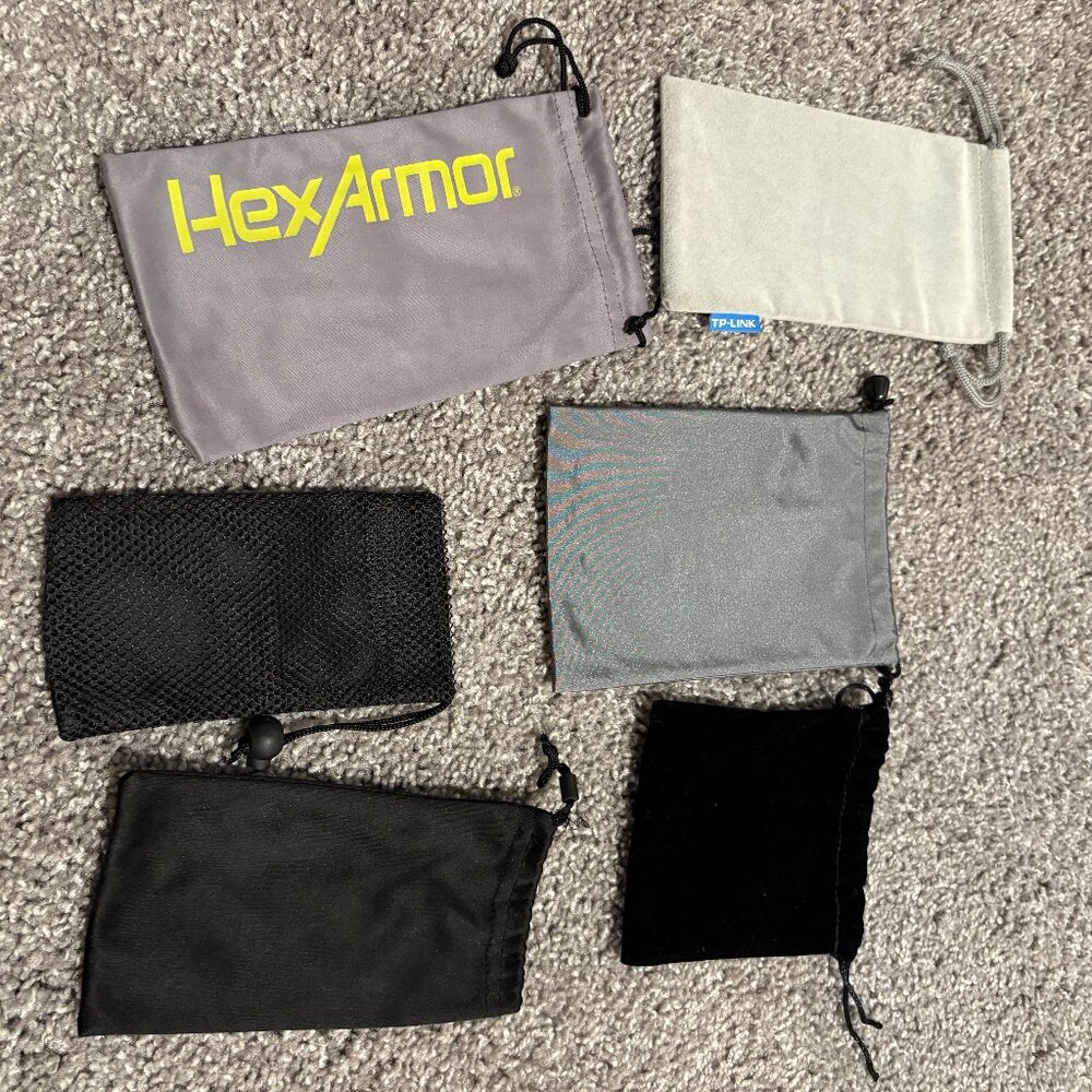 Misc bags/eye glass/gift. Cloth. Draw string.